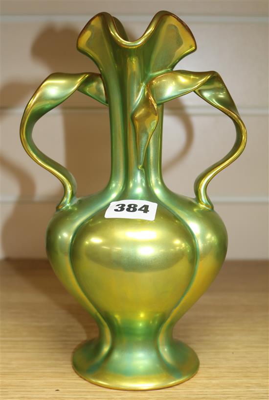 A Zsolnay Pecs eosin iridescent vase 9.5ins